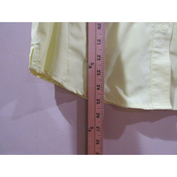 Columbia Omni-Shade PFG Snap Shirt Women M Yellow Short Sleeve Side Pockets Zip - Picture 14 of 14